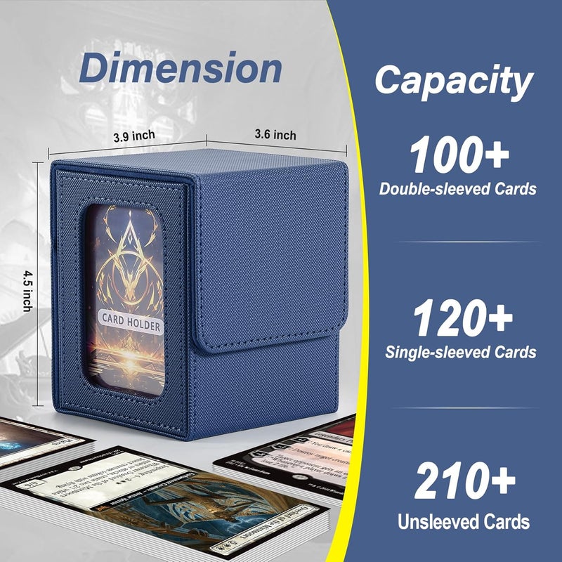 Stepane MTG Deck Box, Double Display Window MTG, Commander Deck Box Fits 120+ Single Sleeved Cards, PU Leather Magnetic Closure Card Box with 2 Dividers&2 Toploaders for TCG, CCG, Blue - Image 3